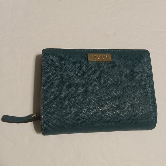 Kate Spade Cara Newbury Lane Saffiano Leather Snap and Zipper Wallet Teal - Picture 1 of 8